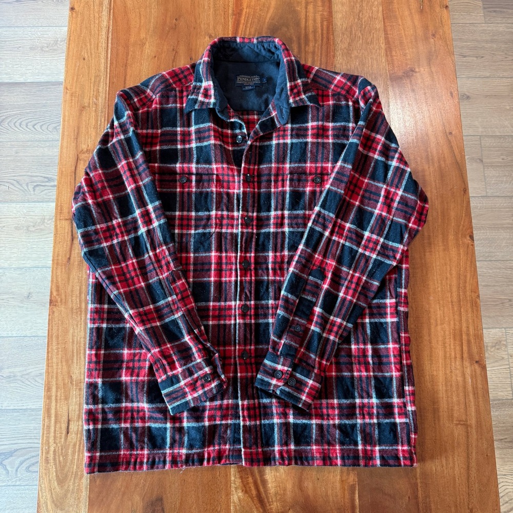 Pendleton Men's 100% Wool Red/Navy Flannel Size L